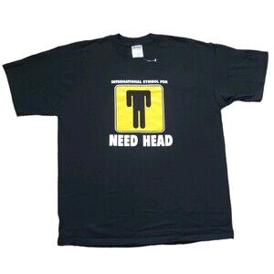 NWOT Vintage Y2K Need Head Size XL Mens Black T-Shirt International Symbol Funny